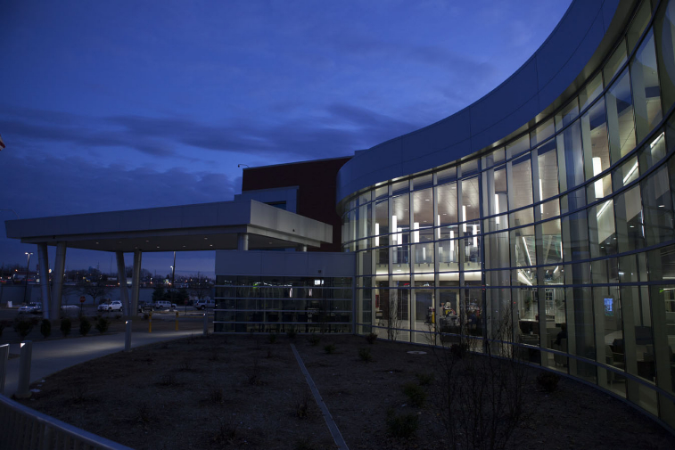 A purple sky highlights the T.J. Samson Pavilion in Glasgow, KY.
