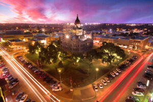 Night time view of Denton