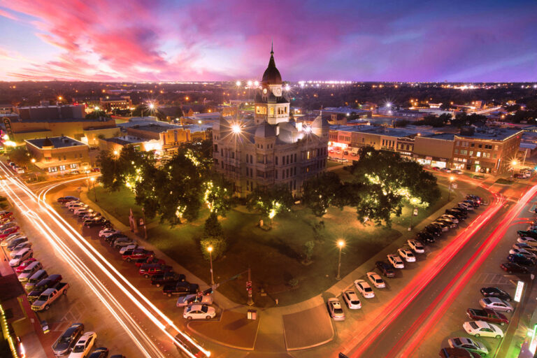 Night time view of Denton