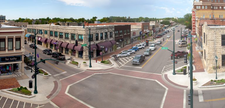 Intersection in downtown Manhattan, KS.