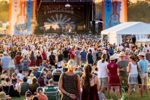 Visitors listen to music at Pilgrimage Music & Cultural Festival at The Park at Harlinsdale Farm in Franklin, Tennessee.