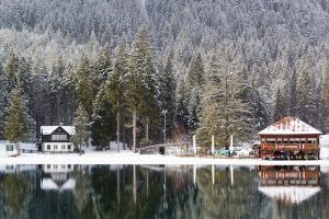 A frozen lake in Minneapolis, MN, during the winter.