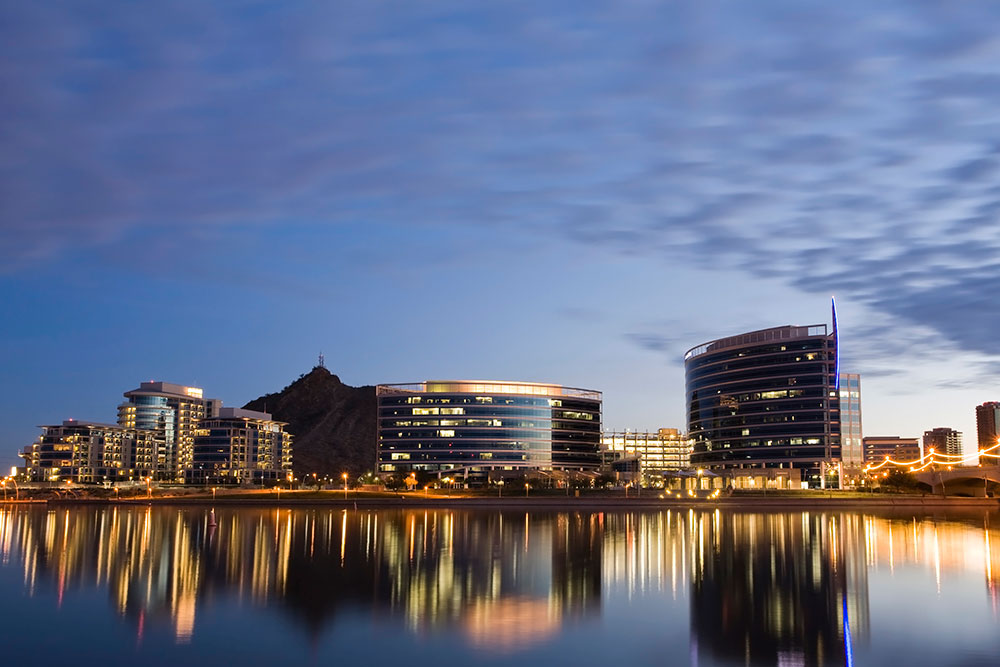 Downtown Tempe, AZ at twilight
