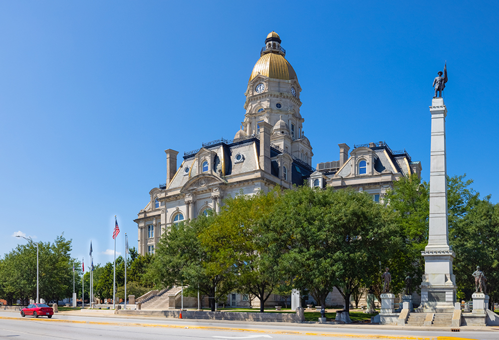 The Vigo County Courthouse and it is War Memorial in Terre Haute, IN.