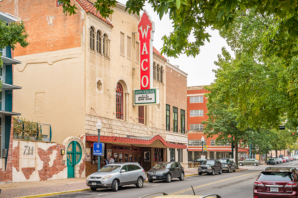 Hippodrome Theater a movie and stage theater in downtown Waco Texas USA on an overcast day.