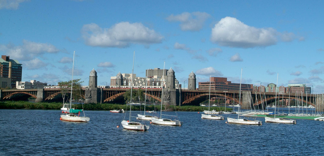 Sailboats wade in the water in Cambridge, Massachussetts.