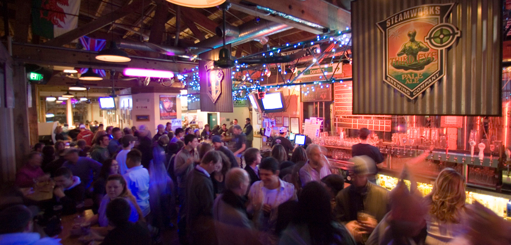 People pack the tap room at Steamworks Brewing Company