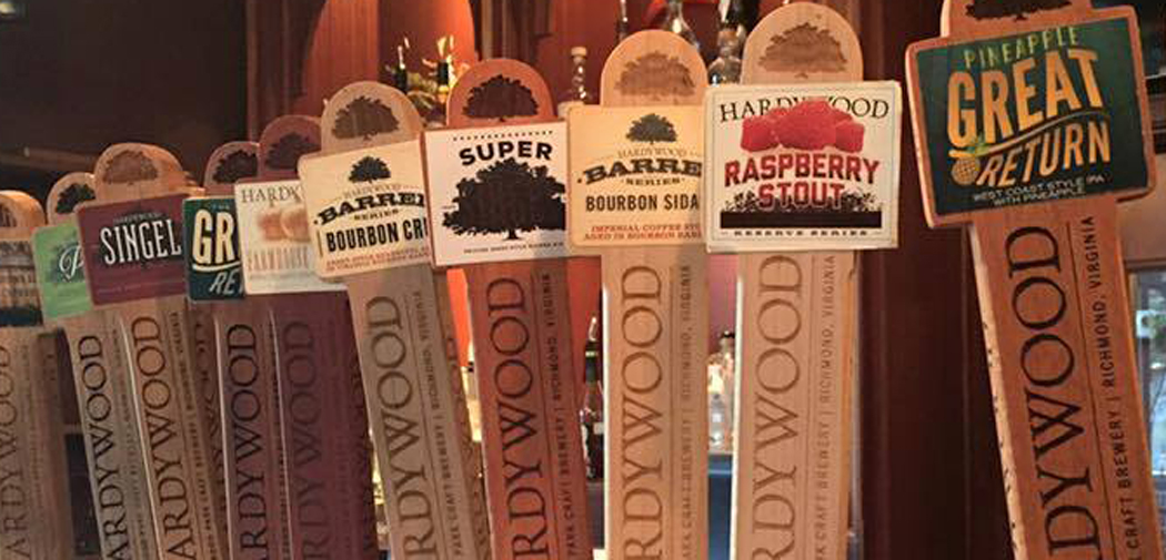 Taps displayed at Hardywood Park Craft Brewery