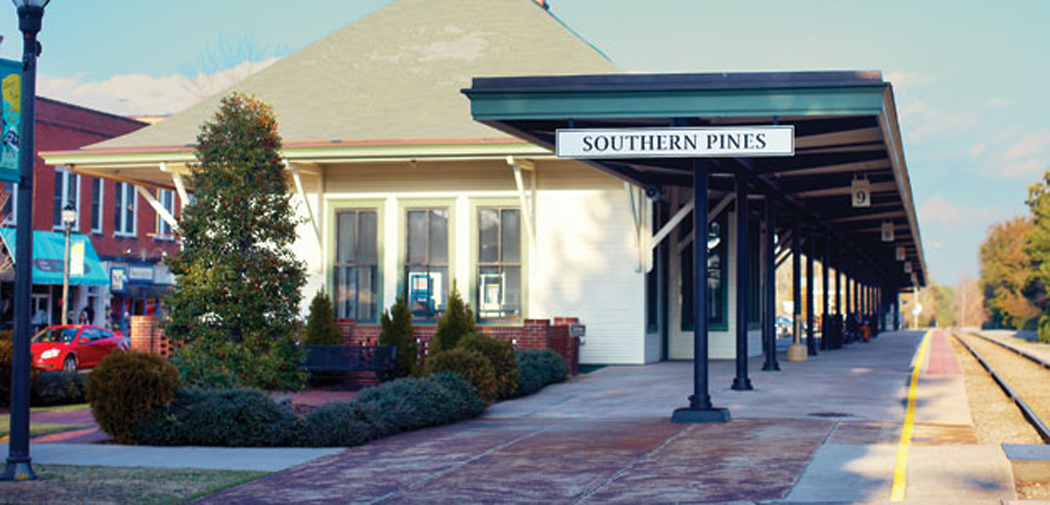 View from train stop in downtown Southern Pines, NC