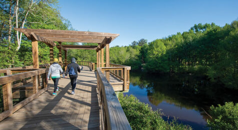 couple walking on boardwalk