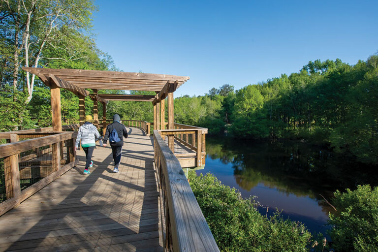 couple walking on boardwalk
