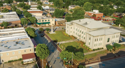 aerial of downtown Perry, which is home to several businesses in the robins region