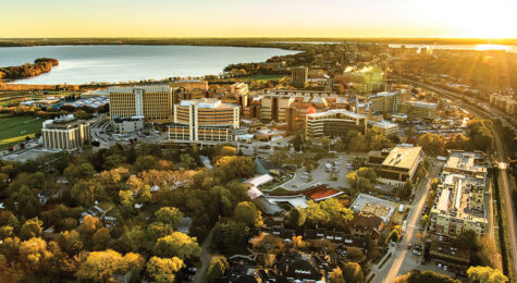 Aerial view of the University of Wisconsin-Madison. Madison is one of the best college towns to settle down in after graduation.