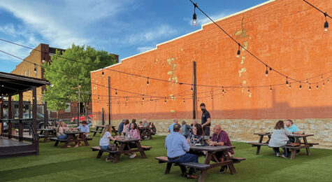 people dining at picnic tables