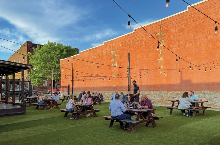 people dining at picnic tables