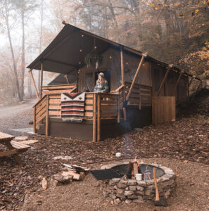 woman glamping