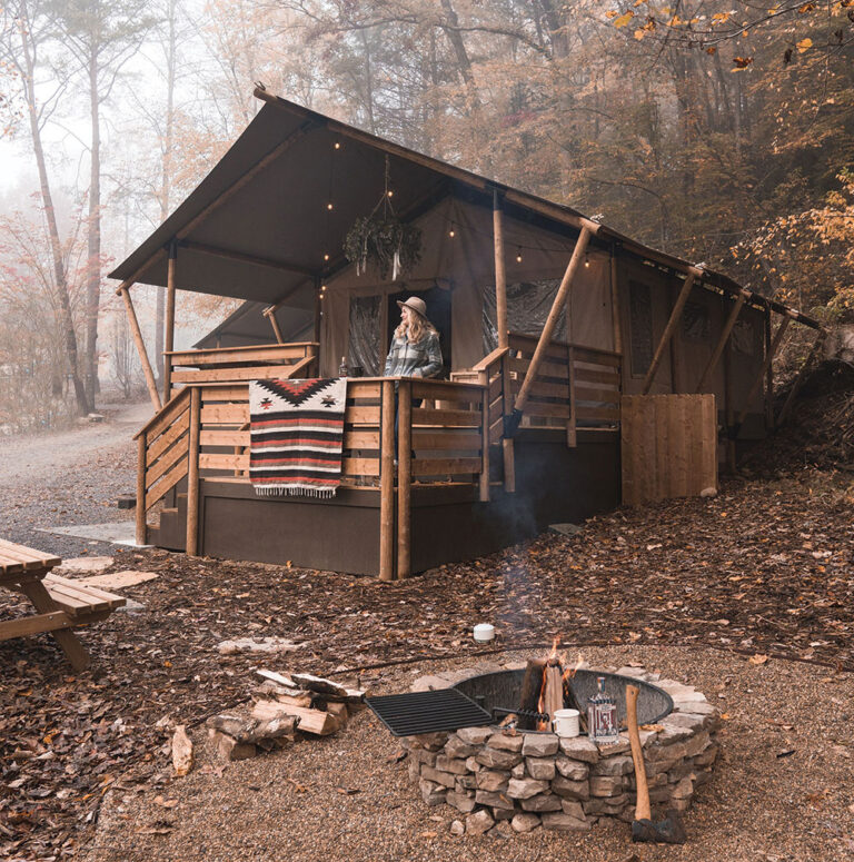 woman glamping