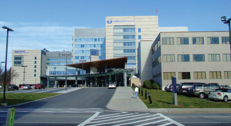 Exterior shot of the UMass Worcester Medical School Hospital building