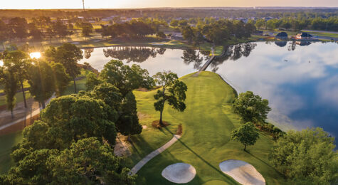 aerial of lake and golf course
