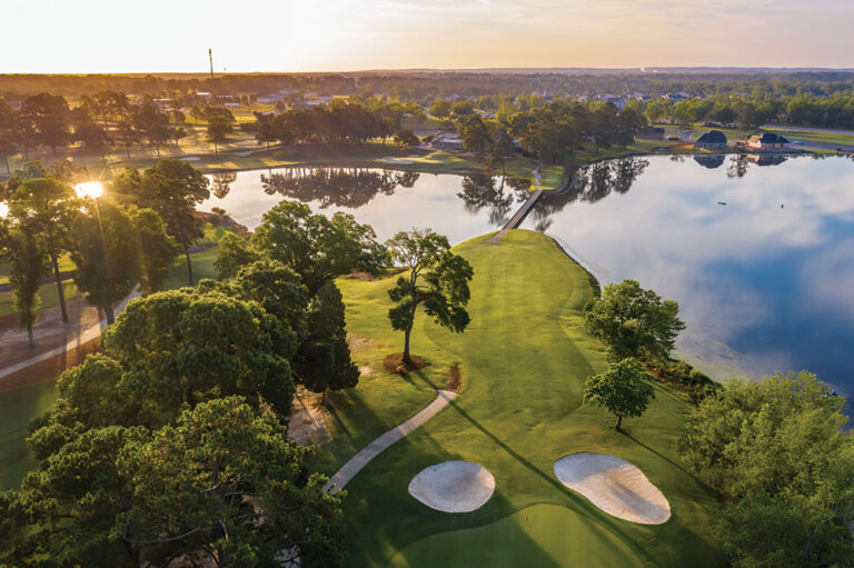 aerial of lake and golf course