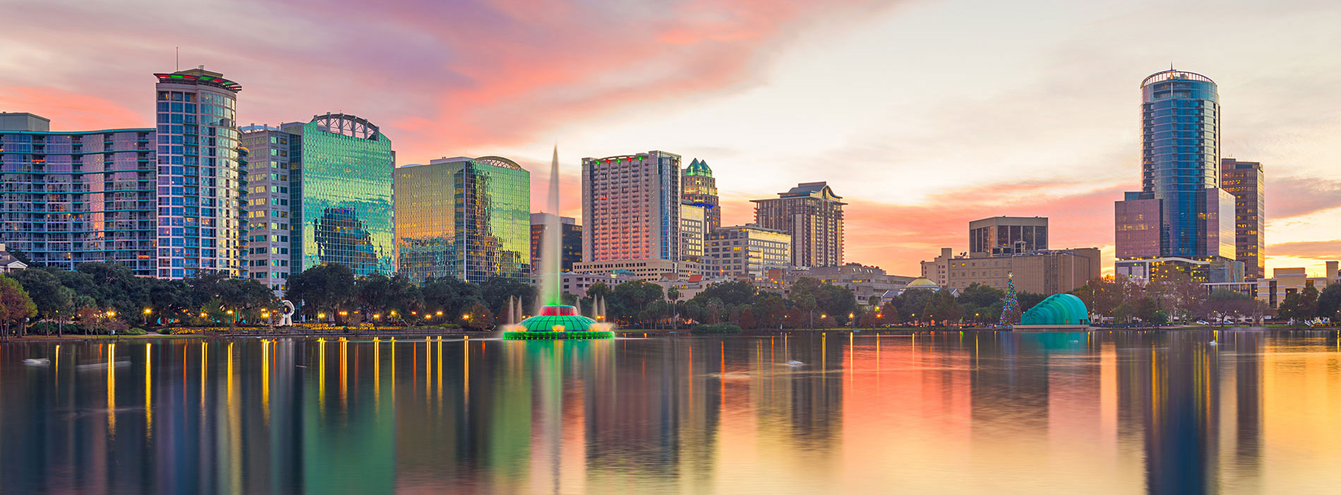 Orlando, FL downtown buildings along the waterfront