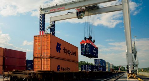 huge machine moves a crate