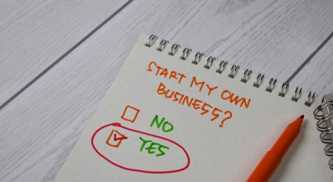 Start My Own Business written on a sticky note.