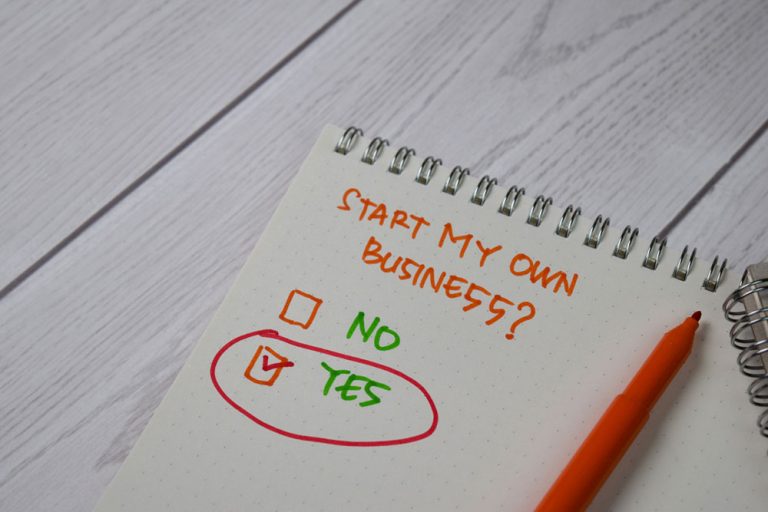 Start My Own Business written on a sticky note.