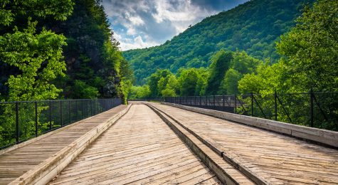 Bridge and mountains in Lehigh Gorge State Park, Pennsylvania.