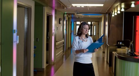 colorful lighting in the hallways of Monroe Carell Jr. Children’s Hospital Vanderbilt at Williamson Medical Center