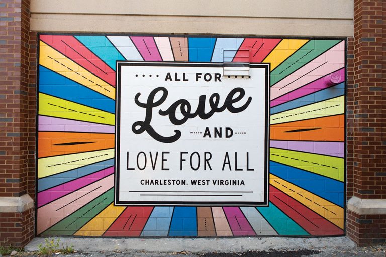 Artist Melissa Doty’s “All for Love” mural in downtown Charleston, West Virginia