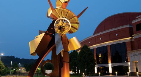 A sculpture by artist Albert Paley outside the Clay Center in West Virginia.