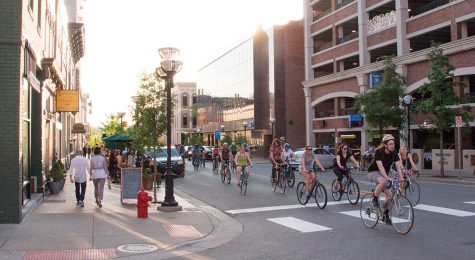 Bike-in event, during which residents bike through Ann Arbor to a location for a post-ride activity