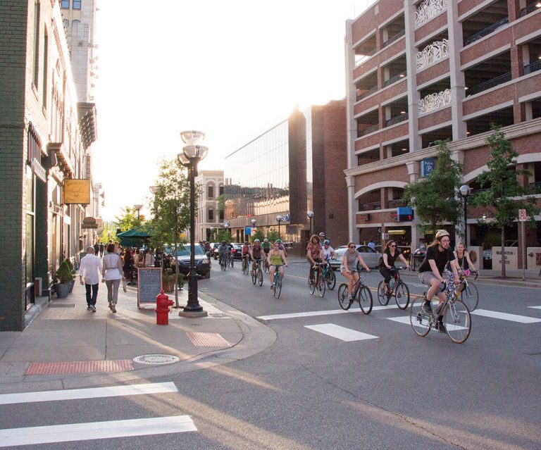 Bike-in event, during which residents bike through Ann Arbor to a location for a post-ride activity