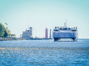 Lake Express ferry connects Muskegon, MI, to Milwaukee, WI.
