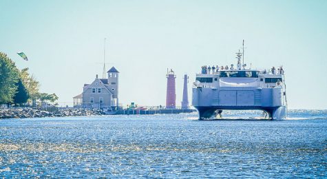 Lake Express ferry connects Muskegon, MI, to Milwaukee, WI.