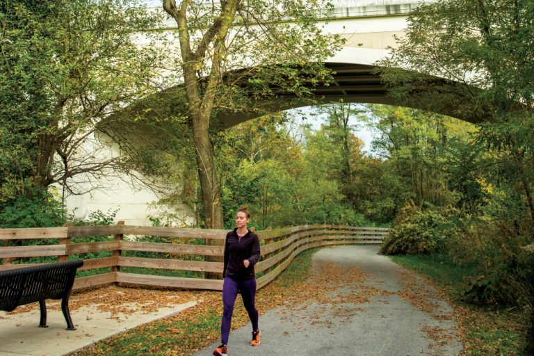 The Cardinal Greenway is a rail trail that encompasses 60 miles of abandoned CSX railroad corridor in east central Indiana.