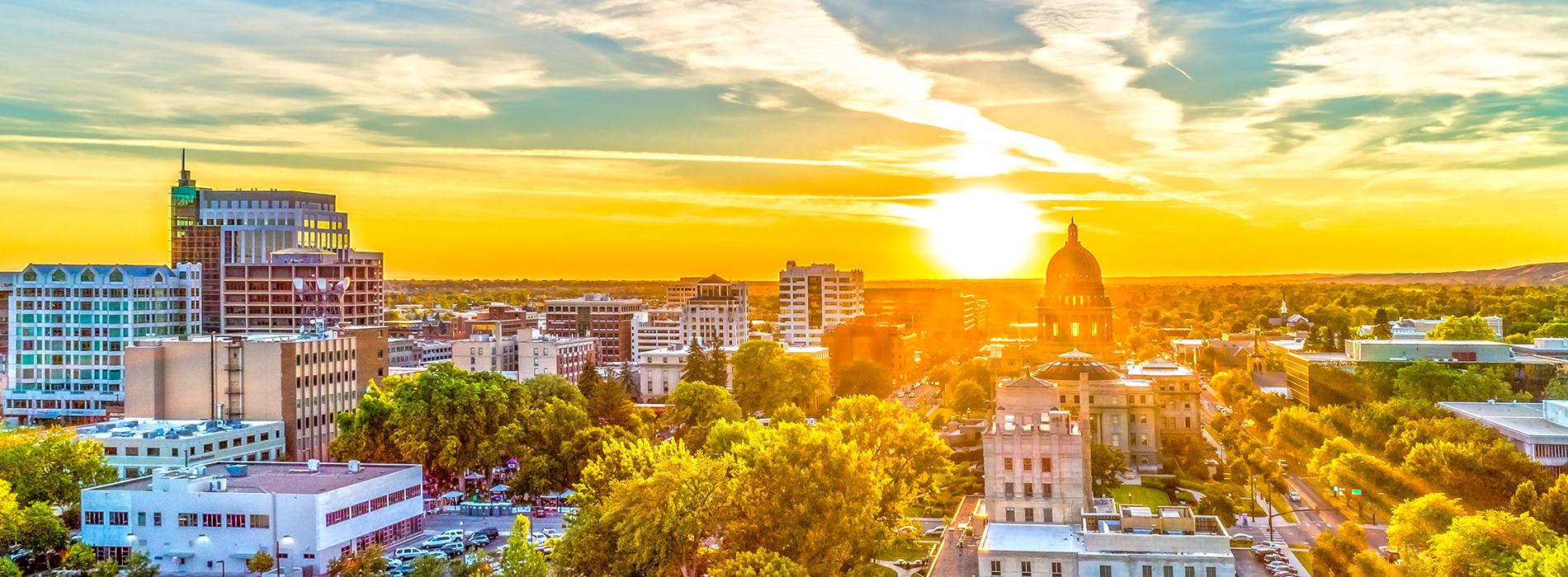 Sunset view of downtown Boise ID