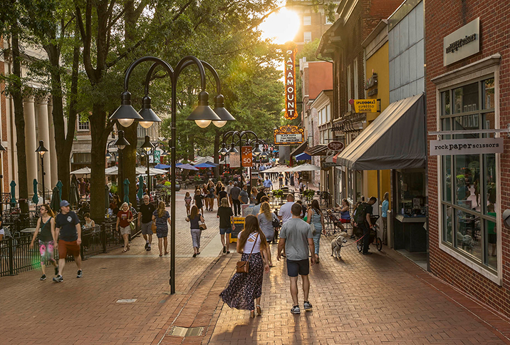 Pedestrians in Historic Downtown Mall in Charlottesville VA