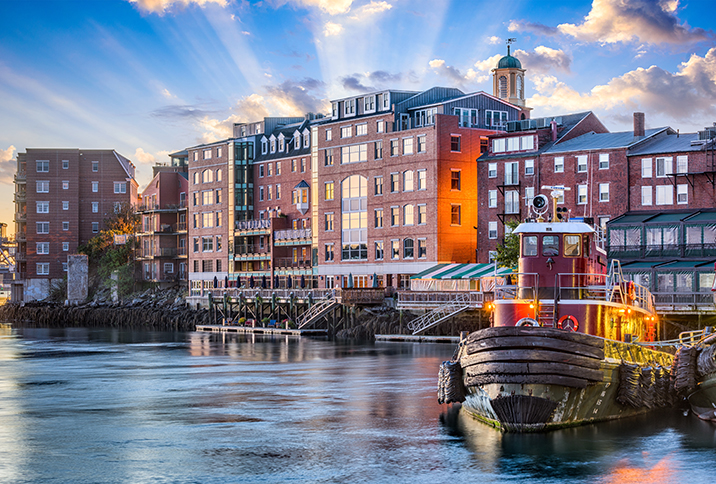 Water and town view in Portsmouth NH