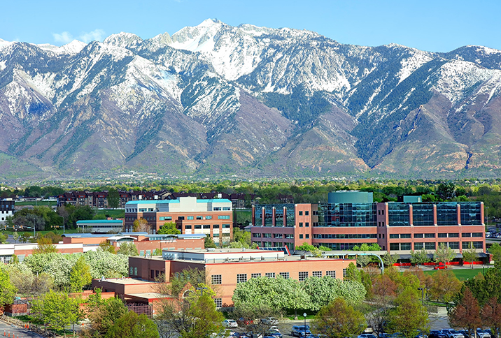 Mountain and downtown view of Sandy UT