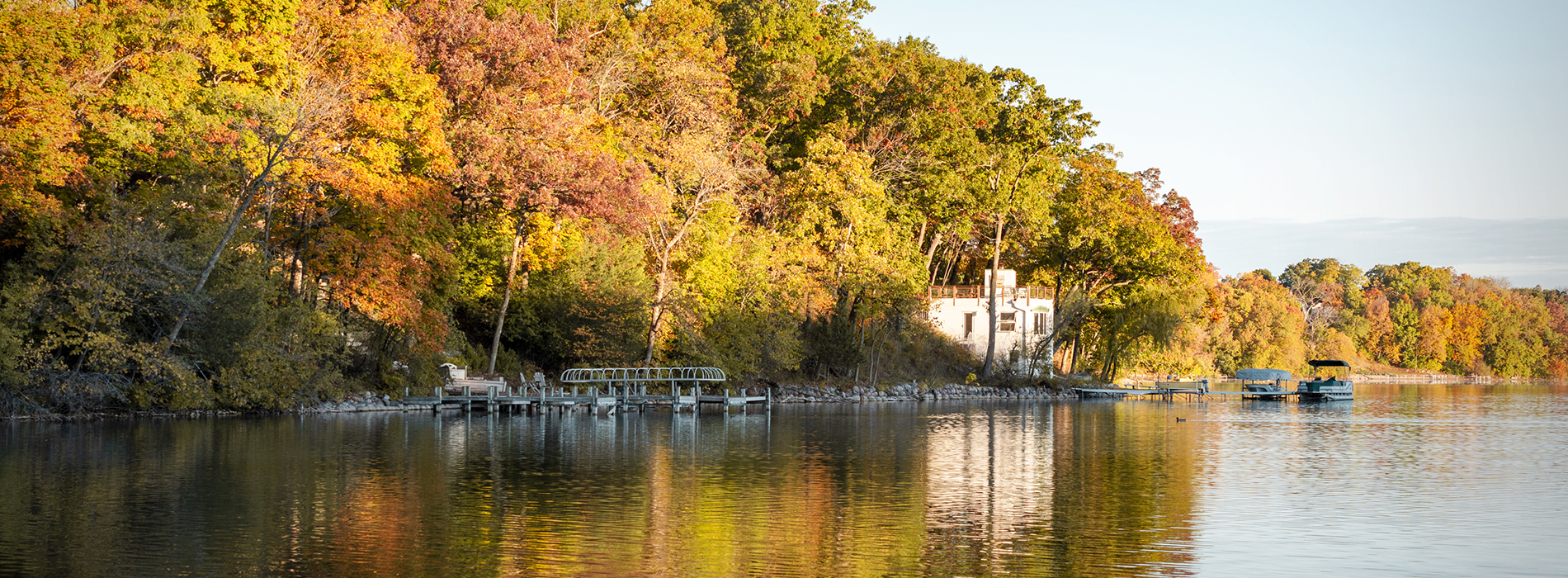 shoreline of a lake in Waukesha County, Wisconsin