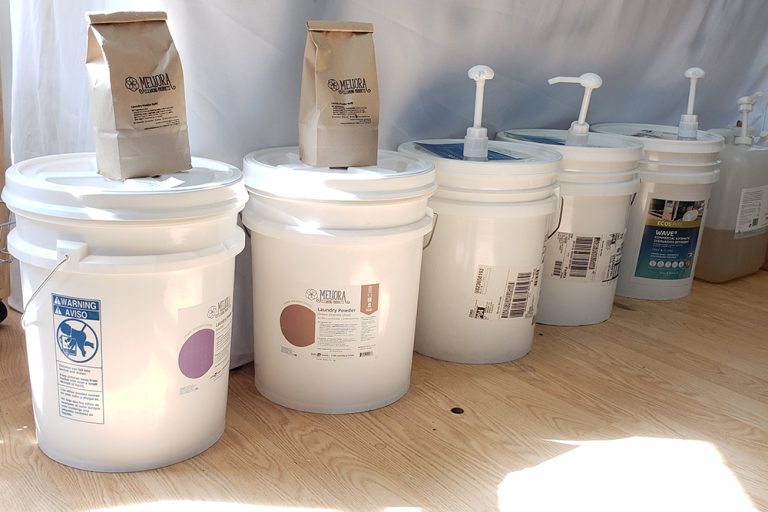 Laundry products displayed at The Burncoat Center for Arts and Wellness, a refillery in Worcester, MA