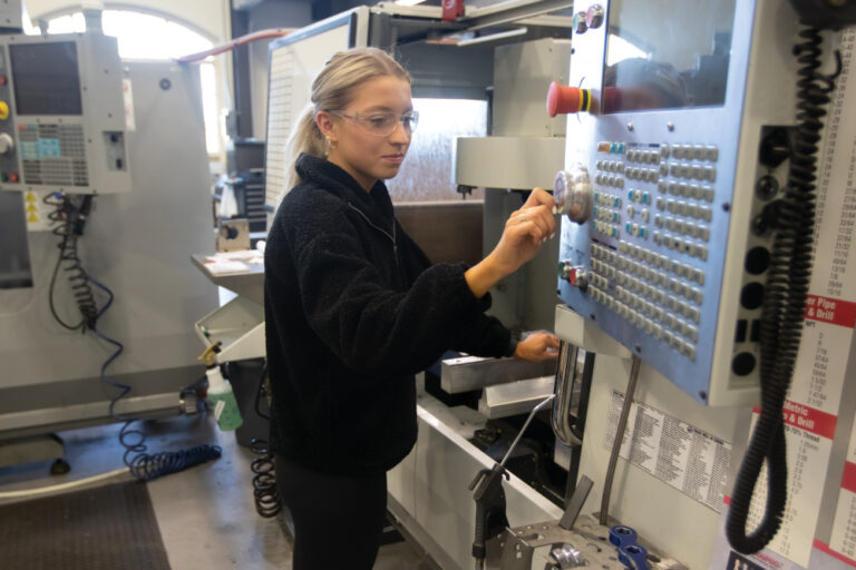 Students work in the manufacturing lab in the College of Engineering and Computing at Miami University in Oxford, Ohio.
