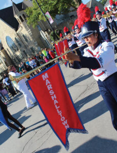 Marshalltown High School band at Oktemberfest parade in Iowa