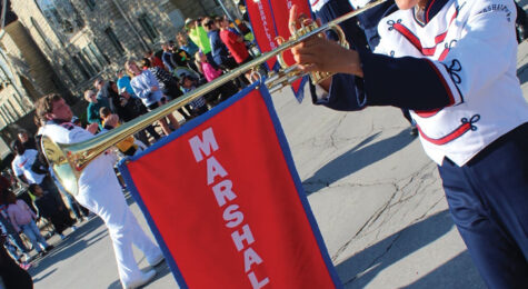 Marshalltown High School band at Oktemberfest parade in Iowa