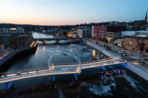 The pedestrian bridge over the Rock River in downtown Janesville, part of the Greater Madison Region.