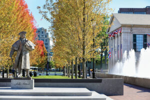 The John Adams statue at the Hancock Adams Common in Quincy, MA.
