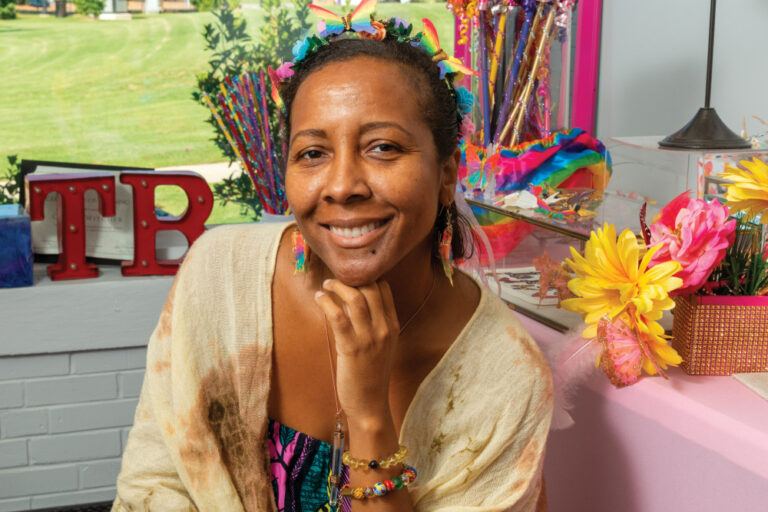 Cecily Witcher, artist and owner of Traveling Butterflies, at work in her studio at Greer Center for the Arts.