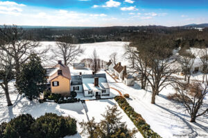 Aerial shot of the James Monroe Highlands in the snow. The James Monroe Highlands are located in Central Virginia.